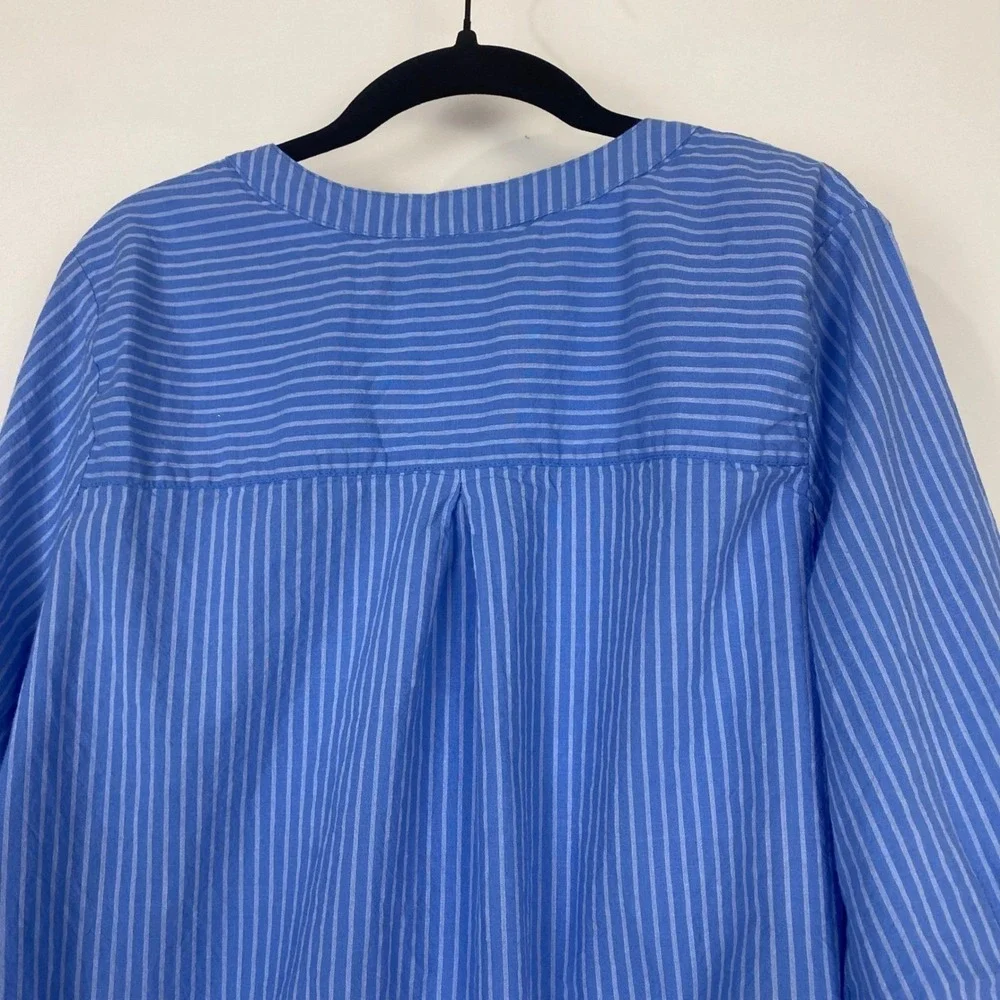 Woman Within Tunic Women 14/16 M Blue 3/4‎ Sleeve Striped Eyelet Cotton Babydoll